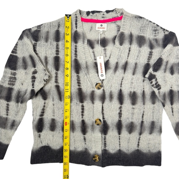 Sundry Boxy Cashmere Cardigan Merino Wool Sweater Charcoal Gray Tie Dye SZ Small - Picture 14 of 16